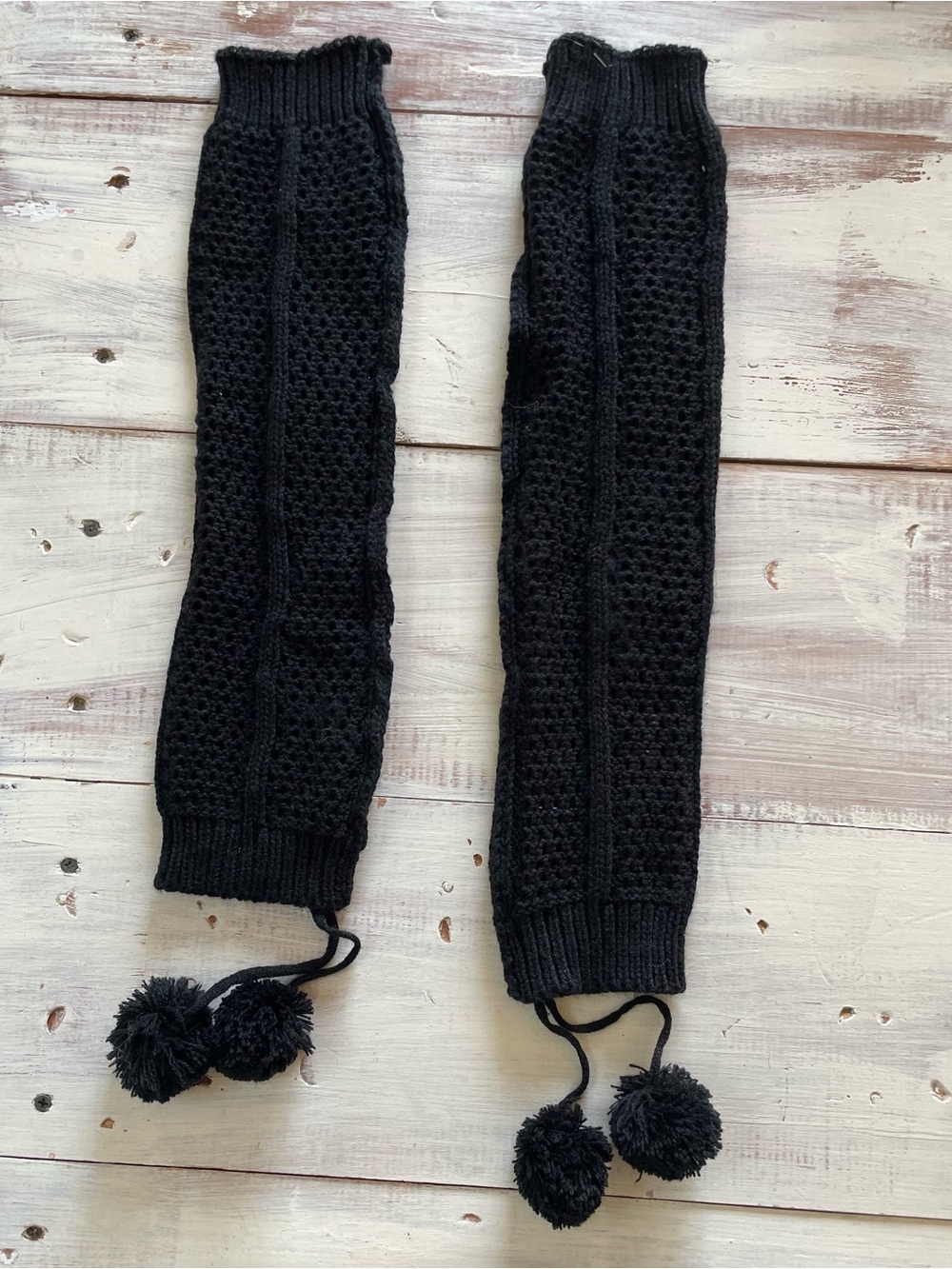 Hunter Black Knit Pom Pom Boot Leg Warmers